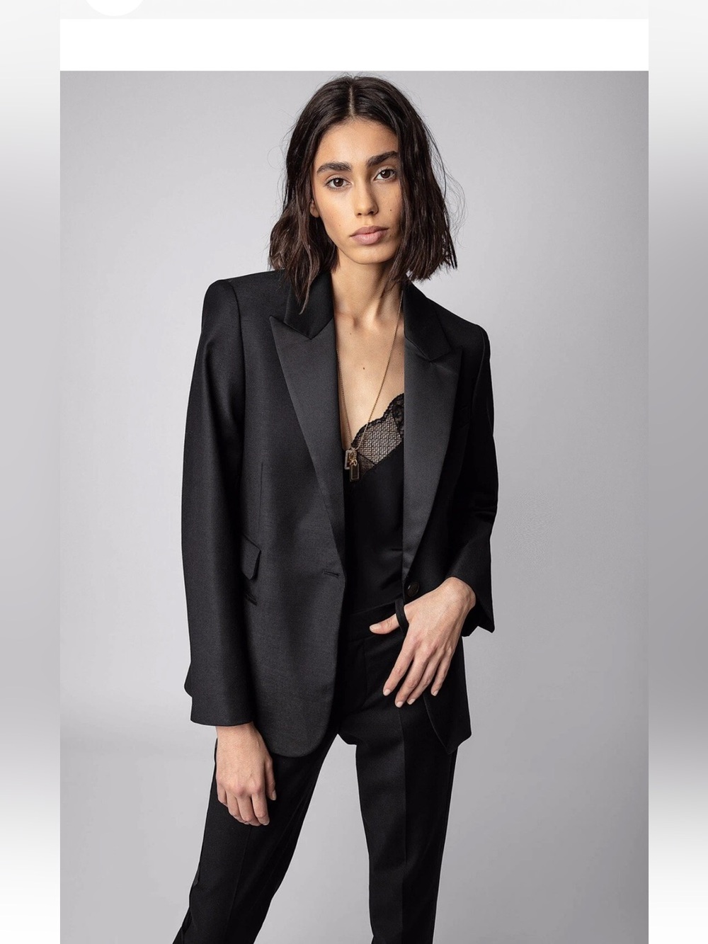 Zadig & Voltaire Venus Smoking Blazer Black Satin Lapel Wool Blend Size 38 2